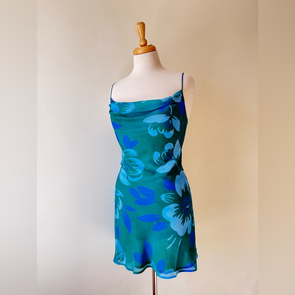 Runaway The Label RNWY Green Floral Slip Mini Dress Size S - Picture 4 of 7